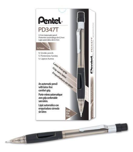 Pentel Quicker Clicker Mechanical Pencil (0.7mm) Transparent Black Barrel, Box of 12 (PD347TA)