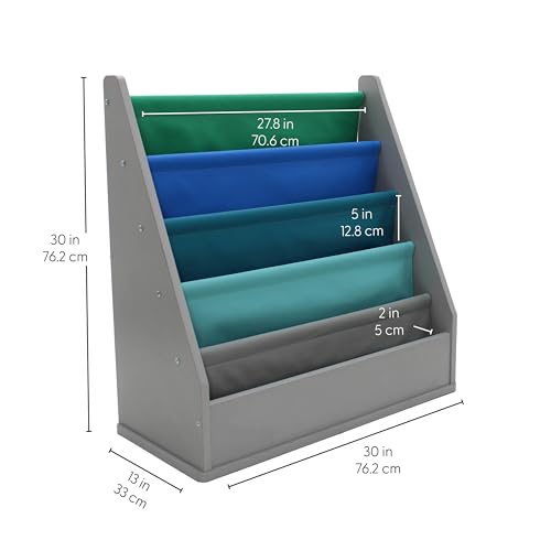 FDP Laminate Children's Sling Book Display Shelf Durable, Easy-Clean Organizer for Daycare, Preschool, Classroom or Home Promotes Early Reading Habits - Gray/Contemporary