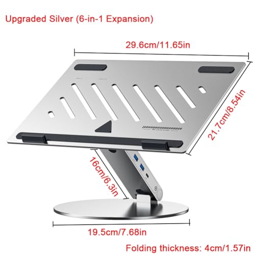 HONGXIAQRP Adjustable Computer Stand with 360 Rotating Base Laptop Stand for Desk Ergonimic Folding Laptop Riser for Desk Compatible with Notebook(Silver,Upgraded Version)