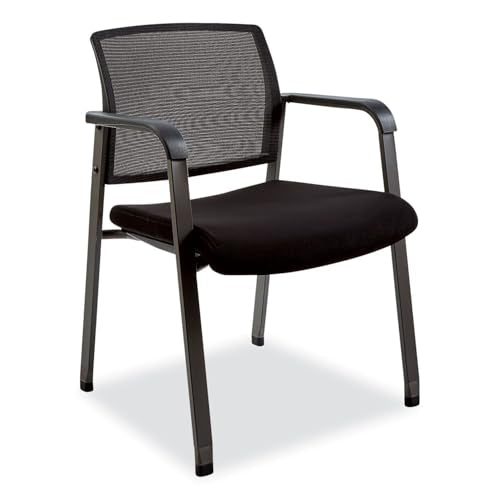 Alera Elgar Stacking Guest Arm Chair, Mesh Back Reception Chair, Fabric Seat, Black