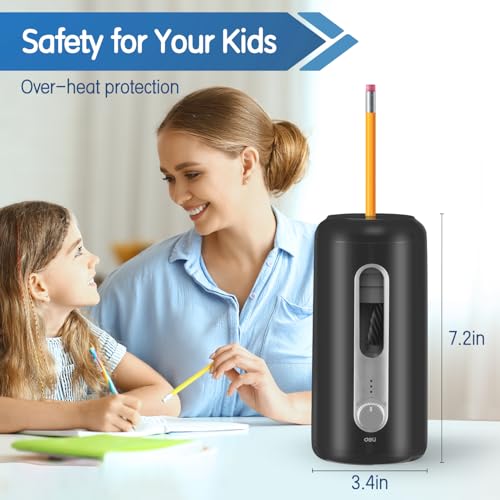 deli Electric Pencil Sharpener, Fully Automatic Pencil Sharpener, Black