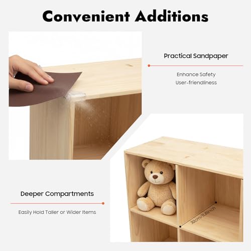 BbqLiaxon 12-Compartment Solid Mobile Cubby Storage Cabinet -Vertical Or Horizontal Bookcase - Open Book Shelf, Rectangular Wood Shelves Cube Shelf for Living Room, Bedroom, Office