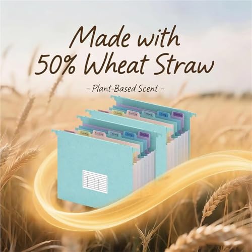 Expandable Hanging File Folders 7 Pocket Letter Size Multi-Color Tabs Eco-Friendly Wheat Straw