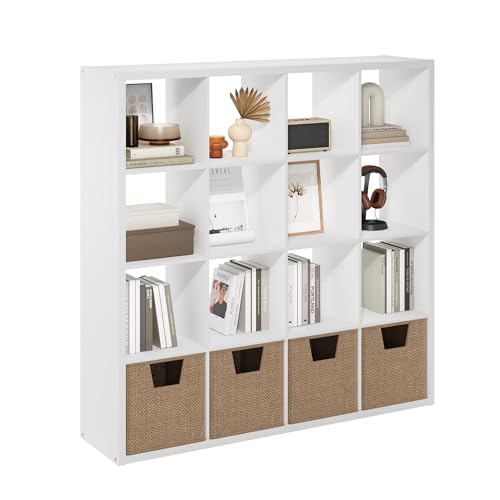 Furinno Cubicle 16-Cube Book Shelf, Extra Thick Frame Bookshelf, White