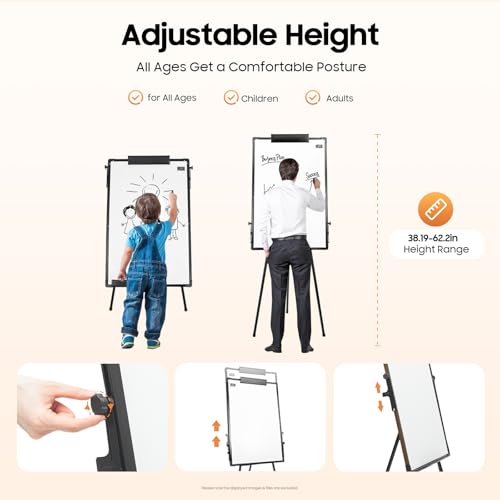 GXFCHYL 24" X 36" Tripod Magnetic Dry Erase Board with Stands, Portable Flip Chart Easel Stand Height Adjustable Dry Wipe Standing White Boards for Office School Home, Black