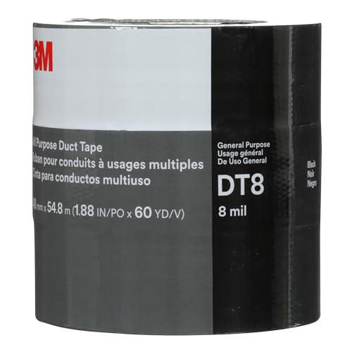 3M Duct Tape DT8, 3 Pack, Industrial Strength, Black Color, 1.88 in x 60 yd