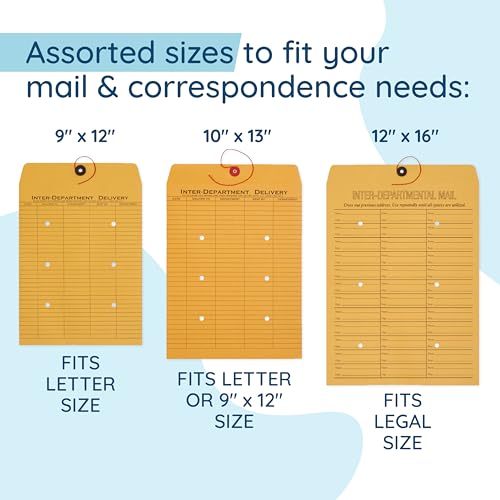 Blue Summit Supplies 10 Interdepartment Envelopes with String Tie 10 x 13 Inches, Brown Kraft Interoffice Envelopes with string 10x13 – Reuseable, 10 Count