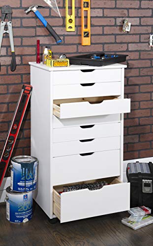 Linon Home Decor Products Corinne Eight Drawer Storage, White Wash Rolling Cart