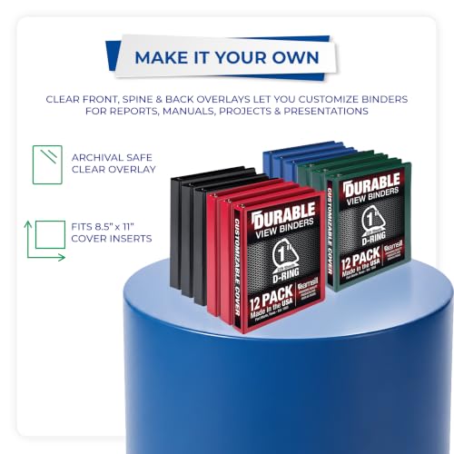 Samsill Durable 1 inch 3 Ring Binder, D Ring Binder, Customizable Clear View Cover, Basic Assortment, 12 Pack