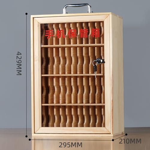 Cell Phone Cabinet Wood Pocket Chart Storage Locker Box, Desktop Mobile Phone Holder Organizer with a Lock, Mobile Phones Safe Deposit Box w/Portable Handle, for Office School Classroom Gym
