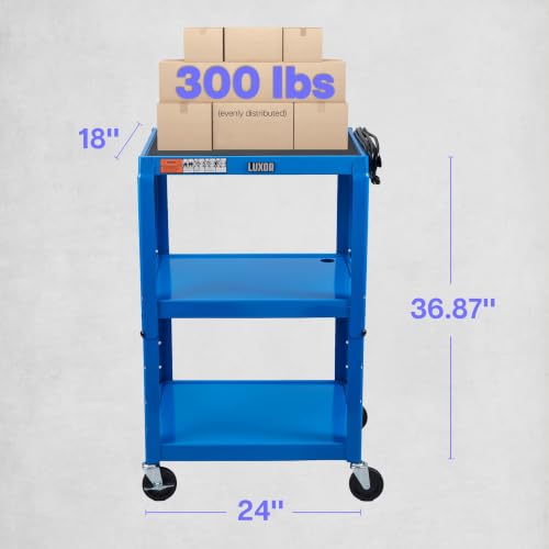 LUXOR UCMT1-RB Adjustable-Height Steel Utility Cart - Royal Blue