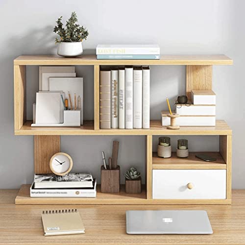 UINGBPXT Bookcase Desktop Bookshelf with Drawer Storage Cabinet Small Bookcase Multifunctional Desktop Display Shelf Rack for Home and Office High Capacity, 100cm
