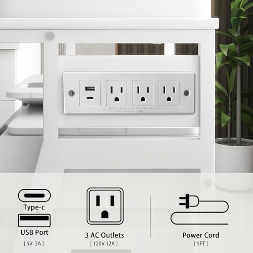 Natwind 3 Tier Printer Stand, 19.7"x15.7", with Charging Station,White