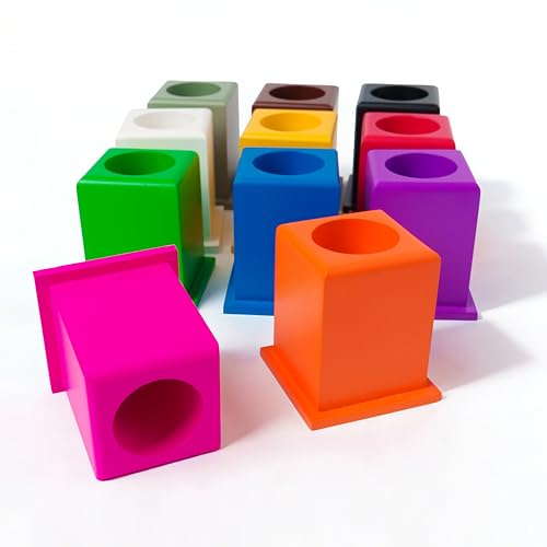 Premium Montessori 11 Color Large Pencil Holder Set 2.2lbs| Solid Beechwood Square Grammar Writing Tool | Educational Toys for Kids | Homeschool Classroom Supplies (Set of 11 Colored Pencil Holders)