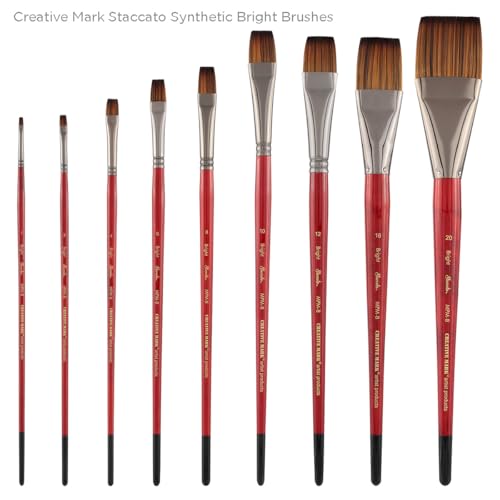 Creative Mark Staccato Artist Paintbrush - Bright Size 16 - Synthetic Long Handled Brushes for Acrylic Paints, Handmade and Full Bodied with Springy Response