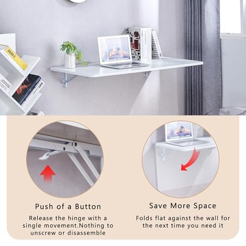 GHHDPXM Wall Mounted Folding Desk - Space-Saving Collapsible Work Table for Kitchens, Sewing Stations, Crafting, Laundry - White (50x20cm)