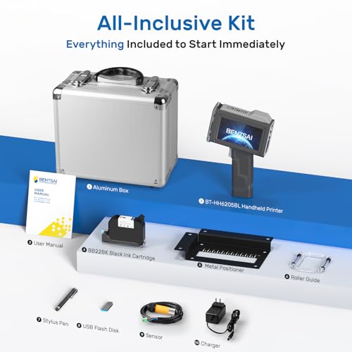 BENTSAI Handheld Inkjet Printer BT-HH62 Series Newly Upgraded with 16H Long Endurance Use for Batch Number Date Code Logo Serial Number QR Code on Plastic Cardboard Wood Metal (0.5 Inch with Sensor)