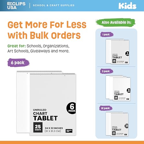 E-CLIPS USA Chart Paper Anchor Chart Paper For Teachers Lined Large Chart Paper Unruled 25 sheets Per Pad (6 Pack)