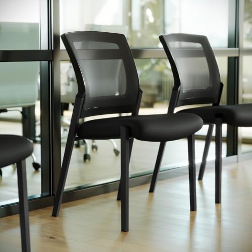 Flash Furniture Hercules Commercial Stackable Side Chair, Armless with Black Mesh Seat and Black Powder Coated Steel Frame for Stackable Office and Reception Seating, Set of 4