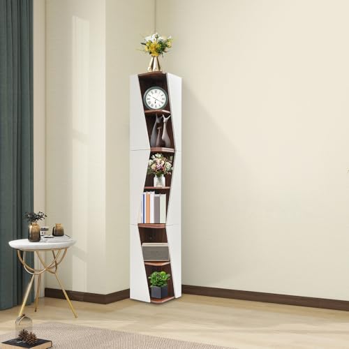 Corner Bookshelf 6 Tier Wall Mounted Storage Rack for Living Room Home