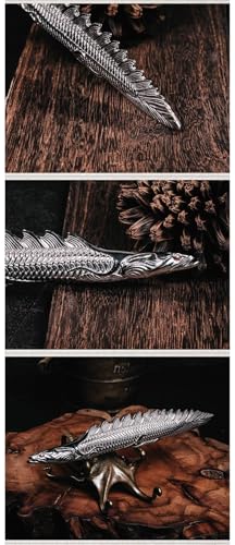 ZALHIN Unique Dinosaur Fish Desk Sculpture – Stylish Stainless Steel & Bronze Handpiece, Creative Desktop Decor, Letter Opener,Retro Collectible Ornament