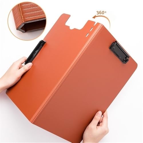 Filing Envelopes 5 Pcs A4 Folder with Double Clips Can Be Folded Writing Pad Data Storage Office Supplies Plastic Folders(Orange)