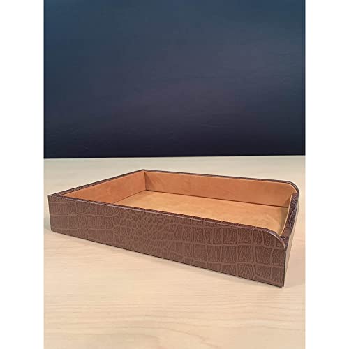 DACASSO Crocodile Embossed Leather Letter Tray - Luxury Letter Holder & Paper Organizer for Desk - Office Organization & Executive Desk Decor - (Brown)
