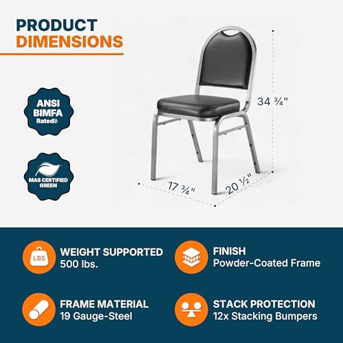 OEF Furnishings OEF9210-SV/2 Commercial-Grade Dome Back Banquet Stack Chair (Black Vinyl, Silver Powder-Coated Frame, 2-Pack)