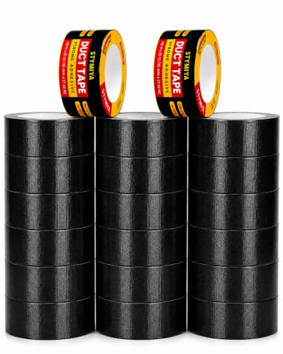 Stymiya 600Yds 20 Pack Black Duct Tape Heavy Duty: 210um Wide Waterproof Outdoor Furniture Repair Tape Bulk - Strong Adhesive Weather UV Resistant No-Residue Masking Tapes Patterns Variety Pack