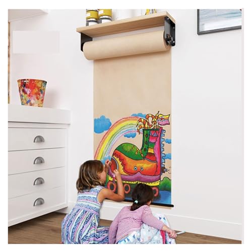 KOMFGT Wall-Mounted 39 in Kraft Paper Roll Dispenser, Butcher Paper Holder for Hanging Notepad Holder/Kitchen Decorations Rustic, Kids Drawing Papers Holder Cutter for Artwork -