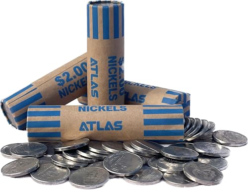 ATLAS Preformed Coin Wrappers - 504 Count Nickel Coin Roll Wrappers - Precrimped for Easy Coin Handling. Sort Your Loose Change by Hand or use Any Brand of Automatic Coin Sorter (ACW-504N)
