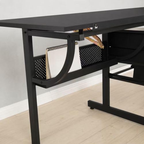 Beuiosda Drafting Table with Stool, 3 Storage Drawers, Black