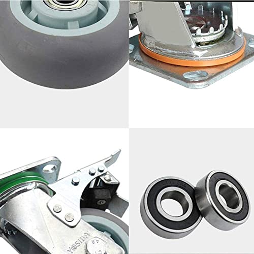 4X Heavy Duty Casters/Castor 4in/5in Silent Swivel Casters/Brake Casters/Directional Casters with Top Plate Double Bearing Single Wheel Load 230-280KG (Color : E Size : 125mm) (D 100mm)