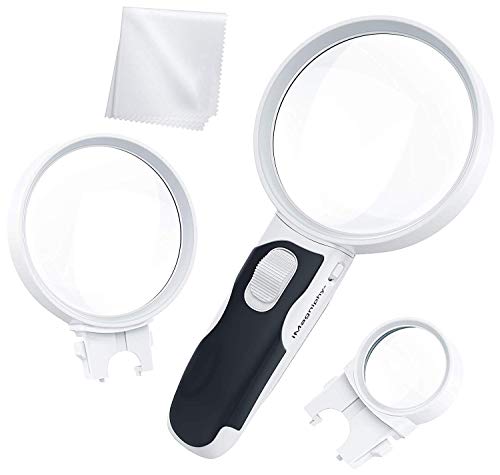 JOTDPFRYK Magnifying Portable LED Illuminated Magnifying Glass Set. Magnifier with Lights for Seniors, Macular Degeneration, Maps, Jewelry, Coins, Watch Computer Repair, Hobbies, Stamps