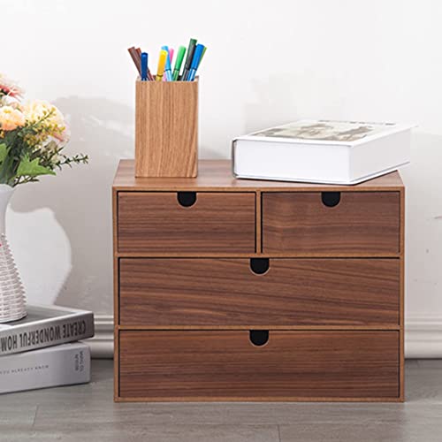 FKHFTI Desktop Storage Box with Drawers - Desktop File Cabinet, Vintage Organization and Storage Chests Set, Wooden Desk Organizers and Accessories, Stackable Storage Drawers, 3 LAYERS