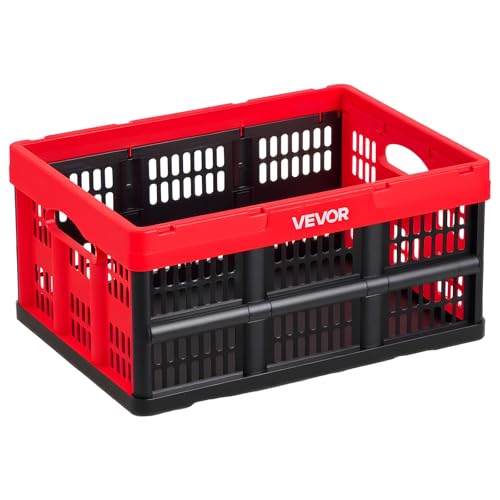 VEVOR Plastic Collapsible Storage Bins, 32L 3 Packs, Stackable Folding Storage Crates with Handles, Holds 26 lbs Per Bin, Foldable Heavy Duty Containers, Space-Saving Baskets, for Home Organizing