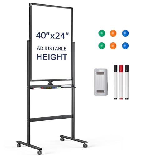 Rolling Whiteboard 40”x24” Standing White Board Dry Erase Board on Wheels
