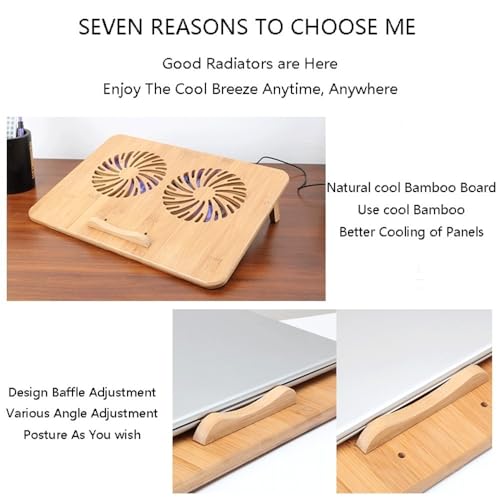 tanyunji001 Laptop Stand, Bamboo Laptop Stand with Dual Fan & 2 USB Ports, Cooling Notebook Holder,Office Desk Accessories(38cm)