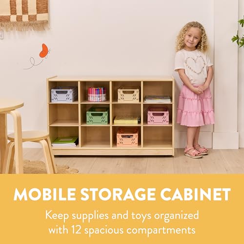 Back2School Express 12-Cubby Mobile Storage Cabinet, 3x4, Natural