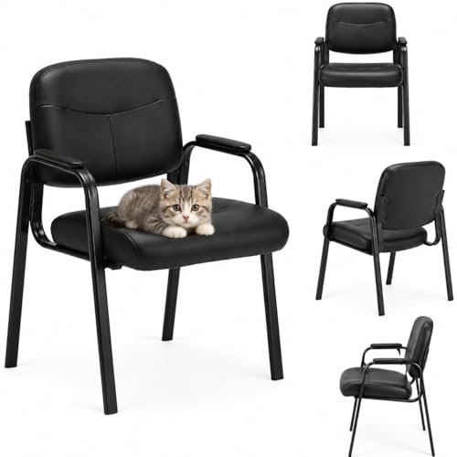 Kindbear Waiting Room Chairs, PU Leather Padded Arms, Set of 4