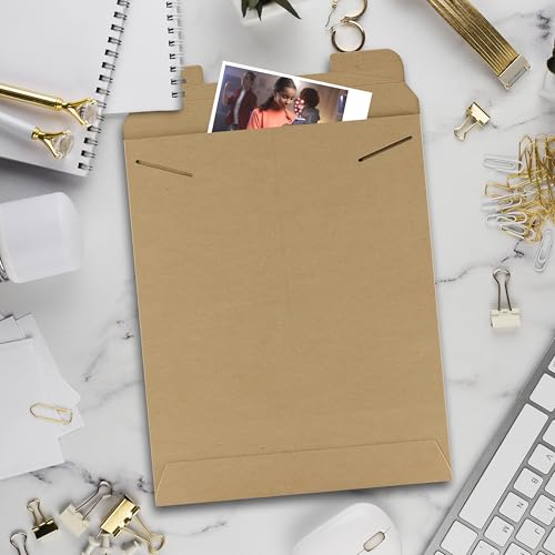 APQ Supply Natural Brown Tab Lock Rigid Mailers, 12.75 x 15 Inch. Pack of 100 Cardboard Envelopes for Photos, Documents. Sturdy Stay Flat Mailers with Tab Lock Closure. Hard Rigid Shipping Envelopes
