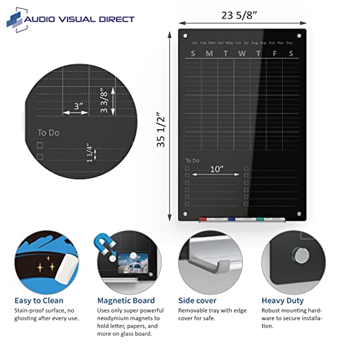 Audio-Visual Direct Magnetic Weekly Planner Dry-Erase Board for Wall - 24" x 36" - (to Do List, Black)