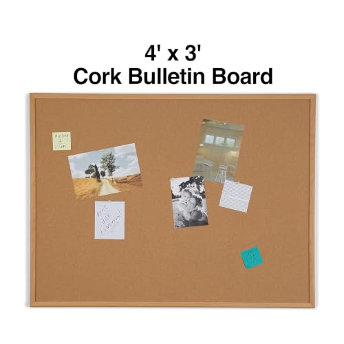 Staples Standard Cork Bulletin Board, Oak Finish Frame, 4x3 Ft