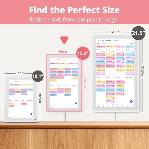 Dragon Touch 15.6 Inch Digital Calendar Wall - 1920 x 1080 FHD Electronic Wall Calendar Family Planner with 32GB Memory and Wall Mount, Touchscreen Intelligent Desk Calendar, Pink