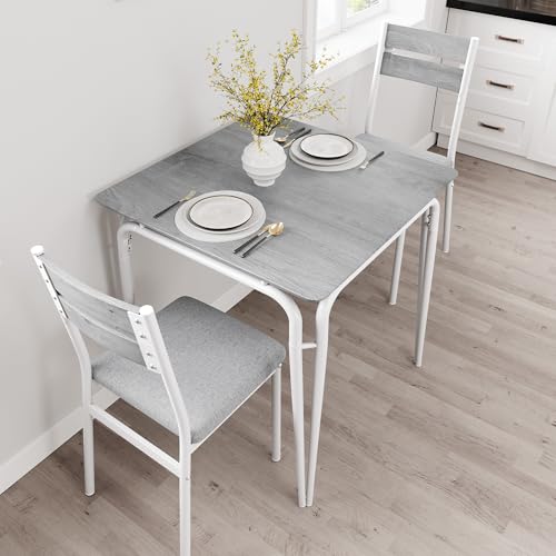 Dining Table for 2, Small Table and Chairs Set of 2, Square Dinette Set for 2, Dinner Table Set, 3 Piece Kitchen & Dining Room Sets for Small Space, Apartment (White, Dining Table with 2 Chairs)