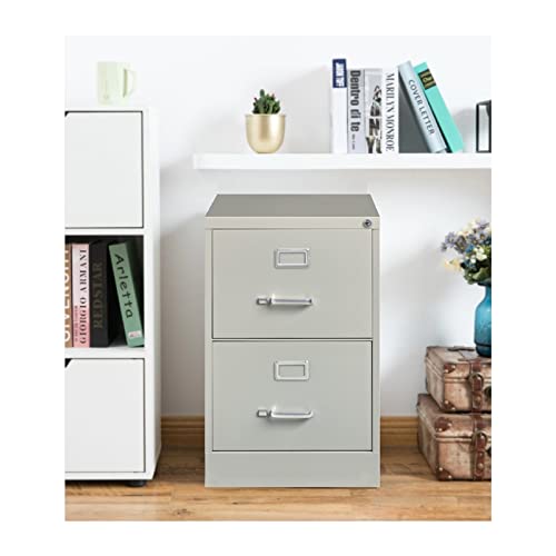 Pemberly Row 2 Drawers 28.38" Vertical Gray Metal Filing Cabinet Lockable Pre-Assembled Stationary Legal Size for Home, Office