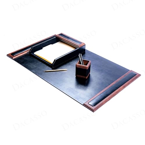 Dacasso Walnut & Black Leather Luxury 3 Piece Set - Blotter Pad & Desk Mat Organization Essentials - Executive Decor and Desk Surface Protector