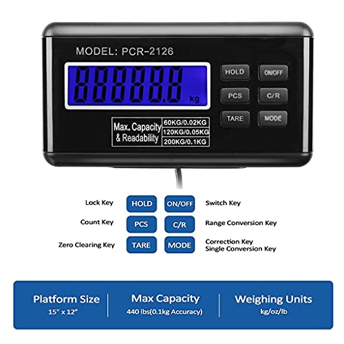 Digital Shipping Scale Postal Weight Scale 200kg/440lb Stainless Steel Platform Industrial Floor Scale Post Office Office Parcel Package
