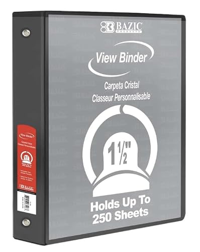 12 Pack, 1.5" Black 3-Ring View Binder w/ 2-Pockets