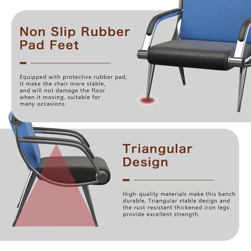 wonline 3 Seat Waiting Room Chair with Armrest PU Leather Office Furniture, Office Guest Seating Lobby Conference Reception Chairs for Airport Clinic Hospital Bank Salon Barber(Blue&Black)